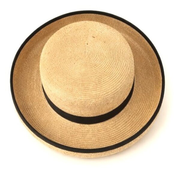 Talbots Straw Boater Hat with Black Bow – Classic Wide Brim Summer Hat - Picture 4 of 5